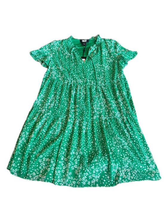 DKNY Dresses & Skirts - DKNY Green Floral Tiered Dress Ruffle V Neck Flutter Sleeve Size 14 Women's NWT